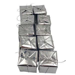 Christmas Silver Presents Ornaments Set of Ten